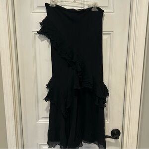 Vtg Cami International Black 100% Silk Ruffle Pull On Maxi Skirt XL whimsigoth